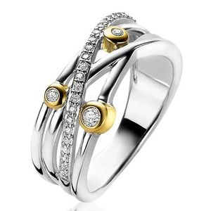 Zinzi ZIR2020 Ring Cross Over zilver-en goudkleurig-zirconia 8,5 mm Maat 52
