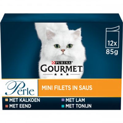 Gourmet Perle Mini Filets in saus met kalkoen/eend/tonijn/lam nat kattenvoer 85 gr zakjes 12 x 85 g
