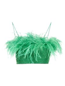 Oséree haut bordé de plumes Lumière à coupe crop - Vert