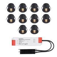Set van 10 Betty LED Mini Inbouwspots met Trafo - 12 Volt 3 Watt 140 lumen - Verzonken - Plat 37mm - 2700K - IP44 waterdicht - Niet Dimbaar - Zwart