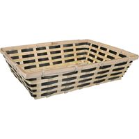 Broodmand rechthoekig - gevlochten bamboe hout - 39 x 29 x 10 cm - naturel/zwart   -