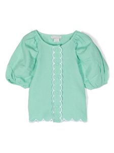 Stella McCartney Kids chemise en lin mélangé à bords festonnés - Vert