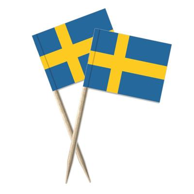 Cocktailprikkers vlag Zweden - 100x stuks - 8 cm vlaggetjes - landen decoratie - Prikkertjes