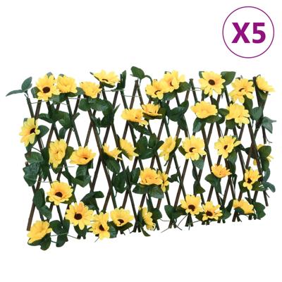 VidaXL Kunstplant klimop op latwerk 5 st uittrekbaar 180x20 cm geel