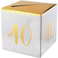 Santex Verjaardag enveloppendoos - leeftijd 40 jaar - wit/goud - karton - 20 x 20 cm Santex Verjaardag enveloppendoos - leeftijd 40 jaar - wit/goud - karton - 20 x 20 cm