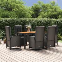 7-delige Tuinset met kussens poly rattan zwart