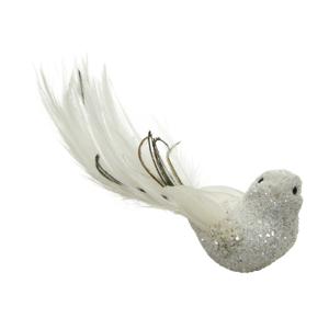 1x stuks decoratie vogels op clip wit glitter 17 cm