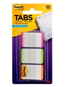 Post-it Index Strong, , ft 25,4 x 38 mm, wit met gekleurde rand, 3 kleuren, 22 tabs per kleur