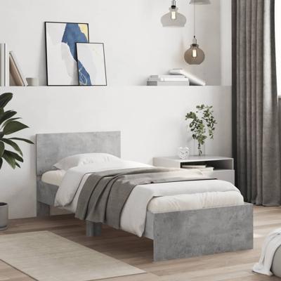 Bedframe met hoofdbord bewerkt hout betongrijs 75x190 cm