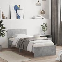 Bedframe met hoofdbord bewerkt hout betongrijs 75x190 cm