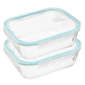 5Five Vershoudbakje met deksel - 2x - glas - luchtdicht - met clips - 26 x 21 x 8 cm - 2260 ml