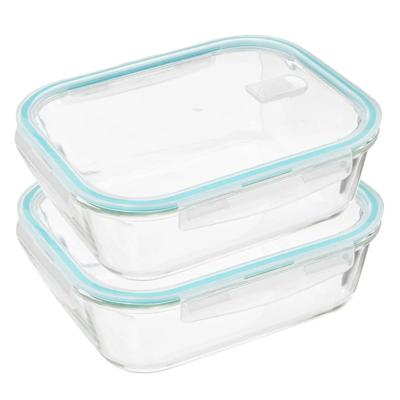 5Five Vershoudbakje met deksel - 2x - glas - luchtdicht - met clips - 26 x 21 x 8 cm - 2260 ml