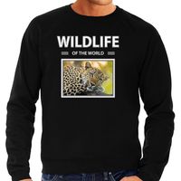 Luipaard sweater / trui met dieren foto wildlife of the world zwart voor heren