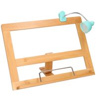 Kookboekstandaard bamboe hout 32 cm met leeslampje/verlichting turquoise