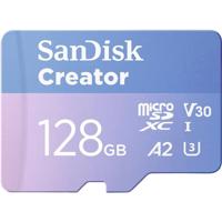 SanDisk Creator microSDXC-kaart Retail 128 GB A2 Application Performance Class, UHS-I U3, v30 Video Speed Class Incl. SD-adapter, Temperatuurbestendig, Met