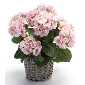 Kunstplant Hortensia roze in rieten mand 45 cm    -