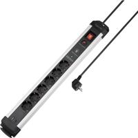 Sygonix SY-6805674 Overspanningsveilige stekkerdoos 6-voudig Zwart, Silver Randaarde stekker 1 stuk(s)