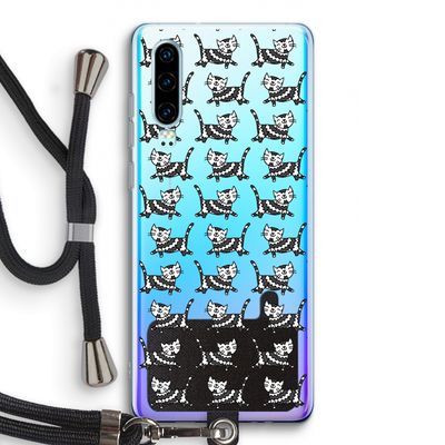Zwarte poes: Huawei P30 Transparant Hoesje met koord