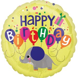 Folieballon Happy Birthday Olifant Geel - 45 cm