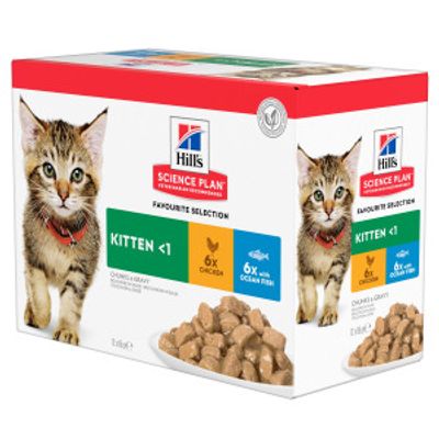 Hill&apos;s Kitten Favourite Selection nat kattenvoer met kip en met zeevis maaltijdzakje combipack 2 dozen (24 x 85 g)