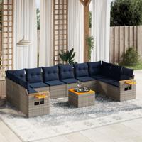 11-delige Loungeset met kussens poly rattan grijs