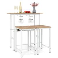 Bartafel met Barstoelen Set voor 2 Personen Bartafel Set met Houder voor Wijnglazen en Flessen Natuur
