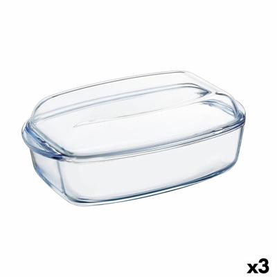 Serveerschaal Pyrex Classic Met deksel 4,5 L 38 x 22 x 11 cm Transparant Glas (3 Stuks)
