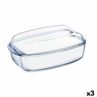 Serveerschaal Pyrex Classic Met deksel 4,5 L 38 x 22 x 11 cm Transparant Glas (3 Stuks)