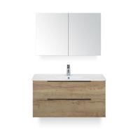 Seville Badmeubelset 100 cm - Natuur Eiken Edge greep - Wastafel Enjoy - met Spiegelkast