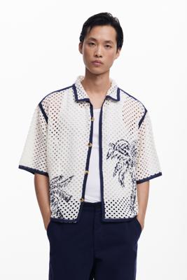 Geperforeerd overhemd met palmbomen - WHITE - L