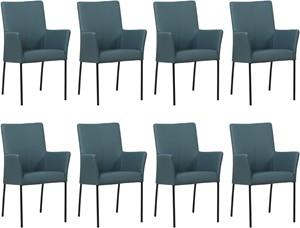 Set van 8 Blauwe leren moderne eetkamerstoelen Comfort - Toledo Leer Whale (blauw leer)