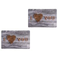 Placemats I love you - 6x - 29 x 44 cm - grijs - onderleggers - Tafeldecoratie met liefde sfeer