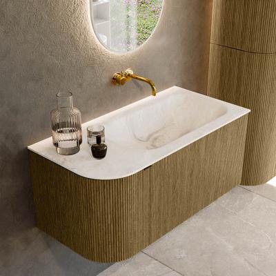 Badmeubel Mondiaz Kurve-Dlux | 95 cm cm | Meubelkleur Dusk | Wastafelkleur Frappe | Solid surface | Wasbak rechter zijde spoelbak | Zonder kraangat(en)