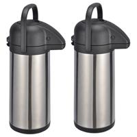 RVS thermosfles of isoleerkan van 3 liter - 2x - zilver - koffiekan - 40 cm - dubbelwandig