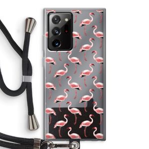 Flamingoprint groen: Samsung Galaxy Note 20 Ultra / Note 20 Ultra 5G Transparant Hoesje met koord