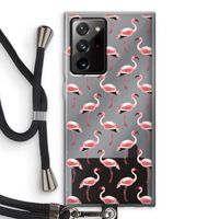 Flamingoprint groen: Samsung Galaxy Note 20 Ultra / Note 20 Ultra 5G Transparant Hoesje met koord