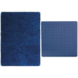 MSV Douche anti-slip mat en droogloop mat - Venice badkamer set - rubber/microvezel - donkerblauw