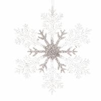 Kersthanger - sneeuwvlok - 21 cm - zilver - glitters - kerstboomdecoratie