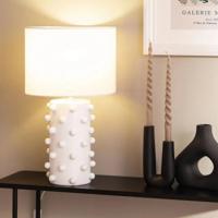 Witte tafellamp met grote stoffen kap E27 fitting &apos;Popke&apos;