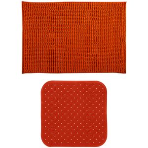 MSV Douche anti-slip mat en droogloop mat - Sevilla badkamer set - rubber/microvezel - terracotta