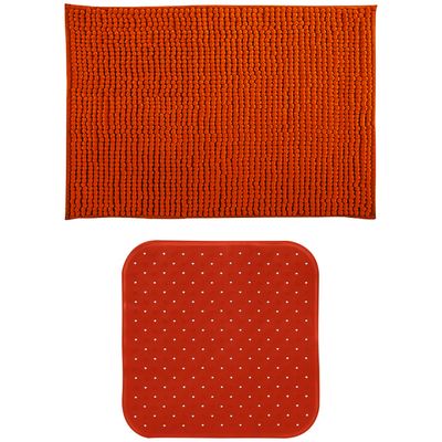 MSV Douche anti-slip mat en droogloop mat - Sevilla badkamer set - rubber/microvezel - terracotta