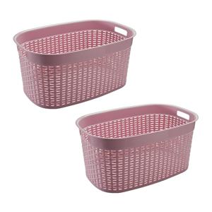 Rotan line wasmand - 2x - roze - inhoud 44 liter - kunststof - 58 x 39 x 27 cm - met handvatten