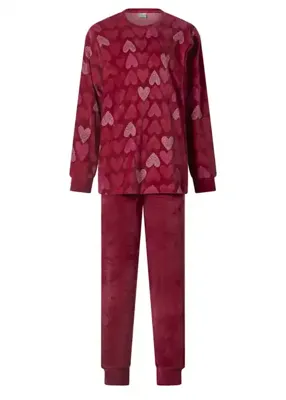 Velours dames pyjama -Hart - Warme winter pyjama dames