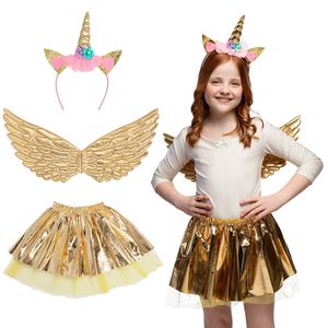 Boland Verkleed set vlinder/fee - vleugels/diadeem/rokje - goud - kinderen   -