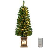 120 cm Verlichte Kerstboom in Pot Kunstkerstboom met 100 LED-Verlichting Timer 3 Verlichtingsmodi 160 Takpunten en Antieke Urnbasis