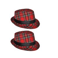 2x stuks al Capone model verkleed hoed Schotse ruit rood - thumbnail