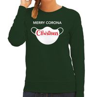 Merry corona Christmas foute Kerstsweater / outfit groen voor dames - thumbnail