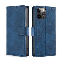 iPhone SE 2022 hoesje - Bookcase - Pasjeshouder - Portemonnee - Krokodil patroon - Kunstleer - Blauw - thumbnail