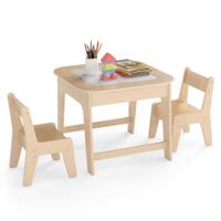 Kindertafel met 2 Stoelen 3-Delige Houten Kinderzitgroep met Dubbelzijdig Tafelblad 3-In-1 Tekentafel & Knutseltafel Naturel