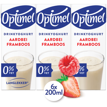 Optimel Langlekker Drinkyoghurt Aardbei Framboos 0% Vet 6 x 200 ml bij Jumbo